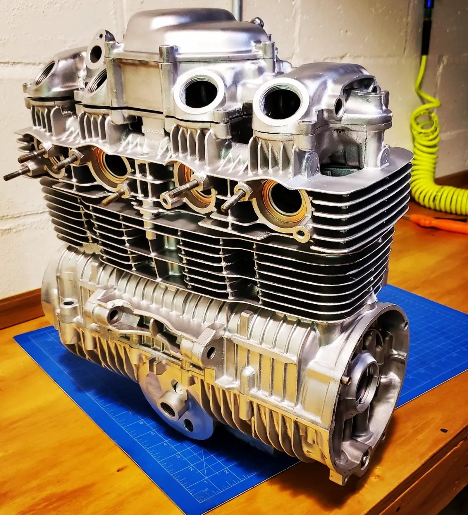 Vapor-blasted vintage motorcycle engine